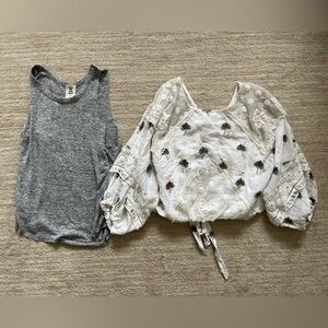 Gray Tank Top and White Embroidered Blouse